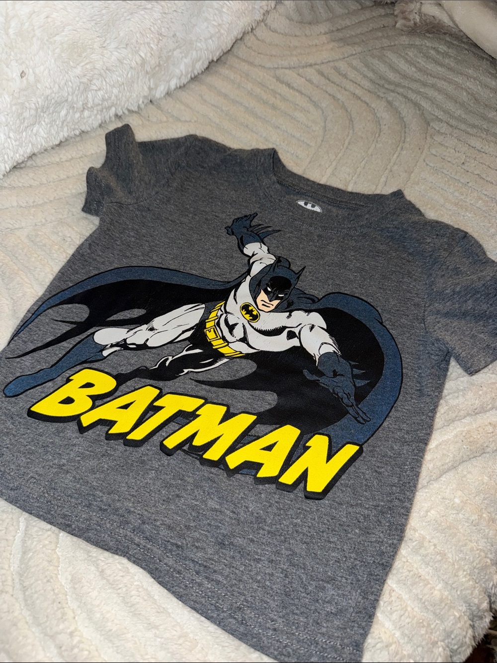 2-3T vintage Batman Graphic Tee - Gray with Yellow Logo